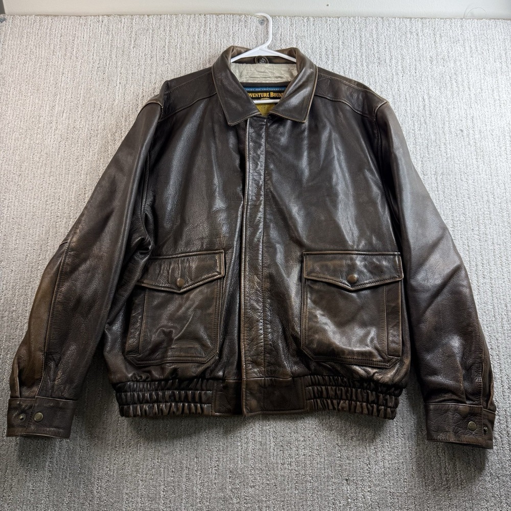 VTG Wilsons Adventure Bound Jacket Mens XL Leather Bomber Aviator Flyers Brown